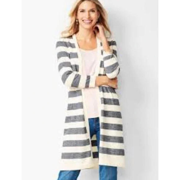 Talbots Women's Striped Cardigan Size Medium Petite Open Front Long Sleeve - Picture 7 of 8
